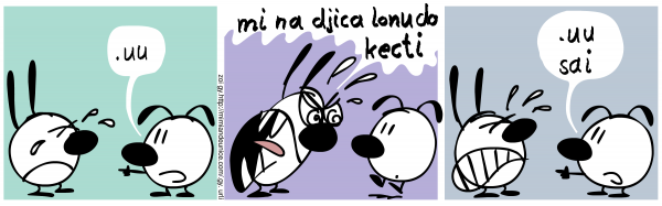 ni'o pamai la mimis. ruble klaku .i la .iuNIZ. cusku zo .uu .i remai my. fengu cusku lu mi na djica lonu do kecti li'u .i cimai .ibu cusku lu .uu sai li'u .i my. mutce se fanza